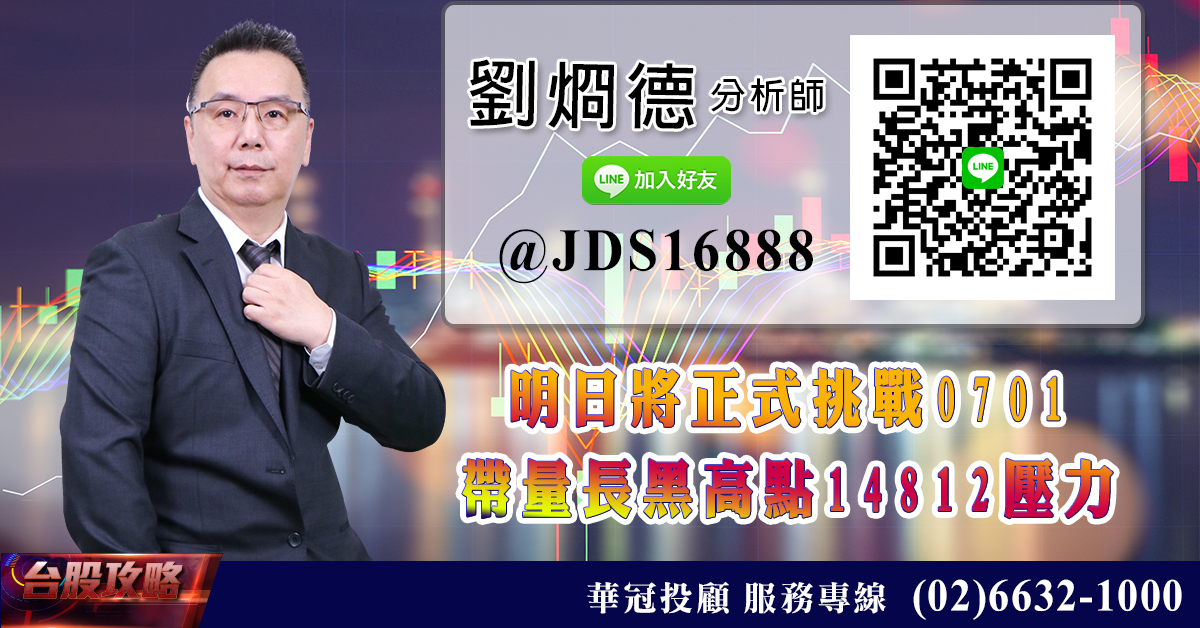明日將正式挑戰0701帶量長黑高點14812壓力 (圖)